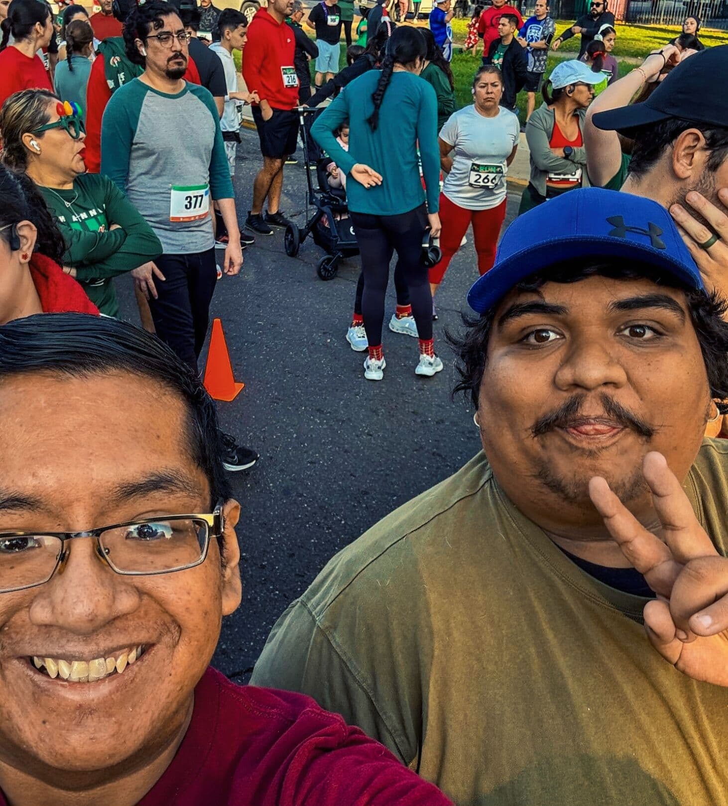 Two runners stretching before the start